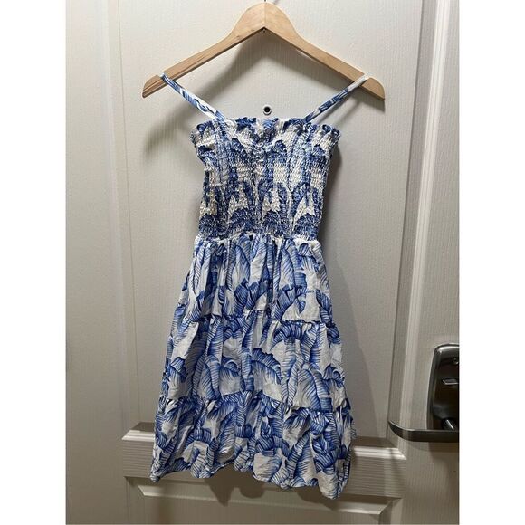 Janie and Jack THE MILLIE SMOCKED SUNDRESS COLOR French Blue Palm Size 12 - Picture 1 of 3
